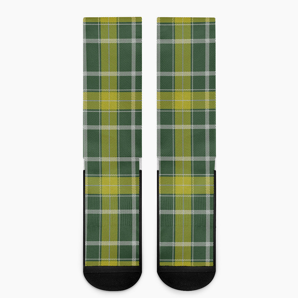 Green And Yellow Stewart Tartan Print Crew Socks