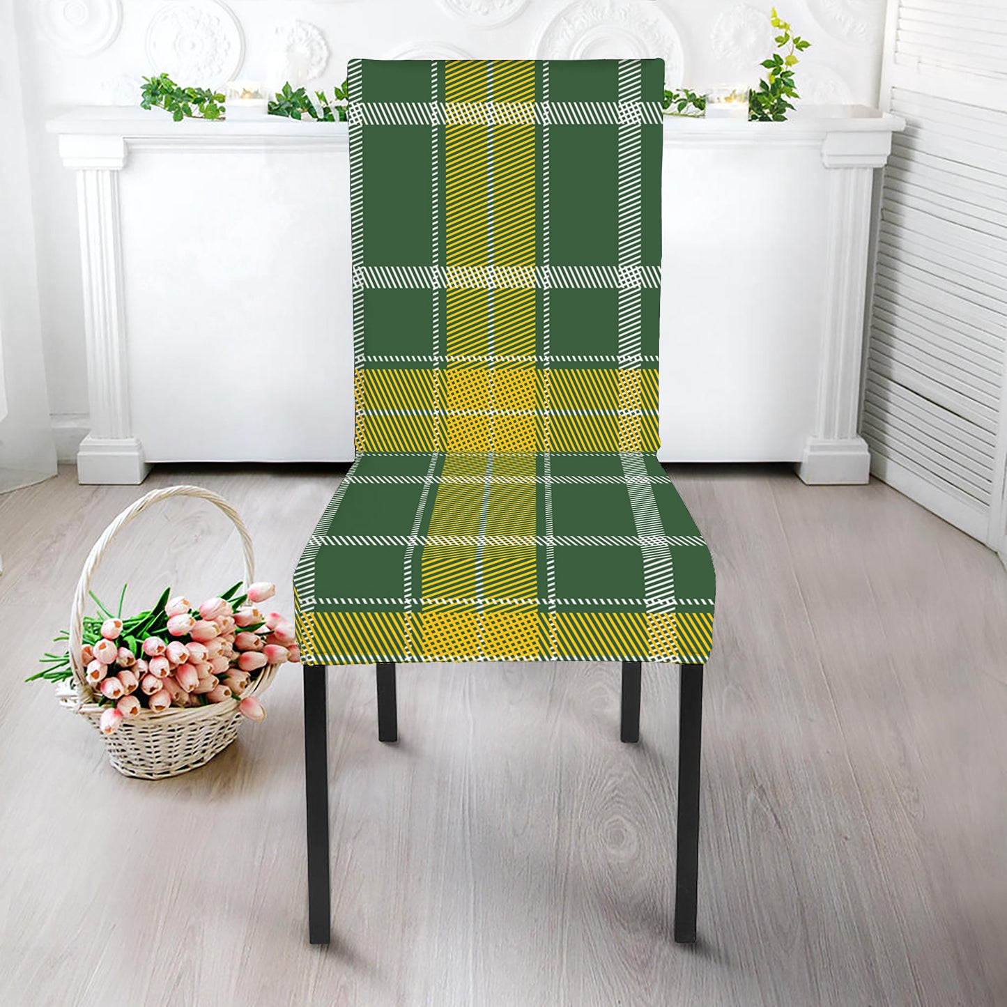 Green And Yellow Stewart Tartan Print Dining Chair Slipcover