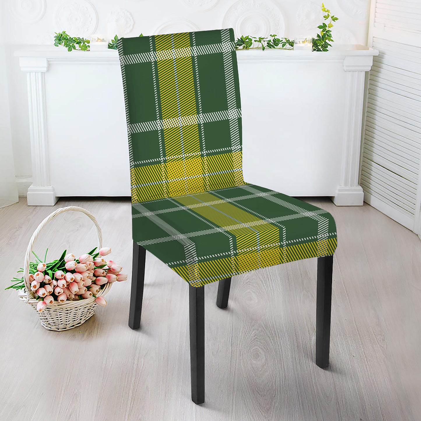 Green And Yellow Stewart Tartan Print Dining Chair Slipcover