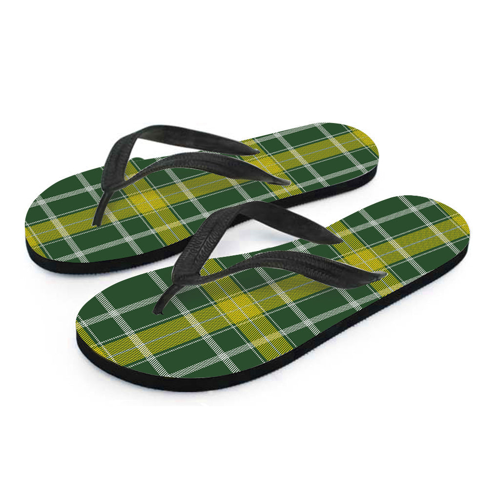 Green And Yellow Stewart Tartan Print Flip Flops