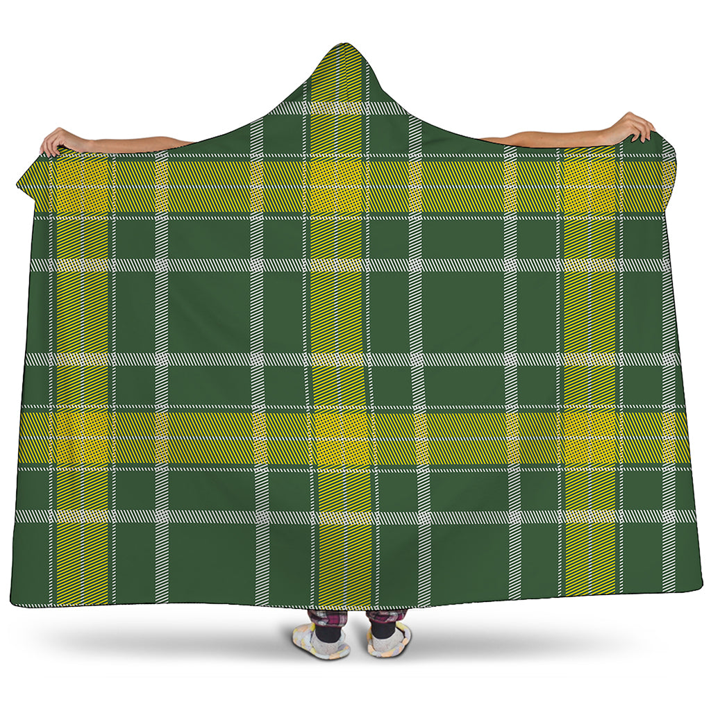 Green And Yellow Stewart Tartan Print Hooded Blanket
