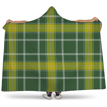 Green And Yellow Stewart Tartan Print Hooded Blanket