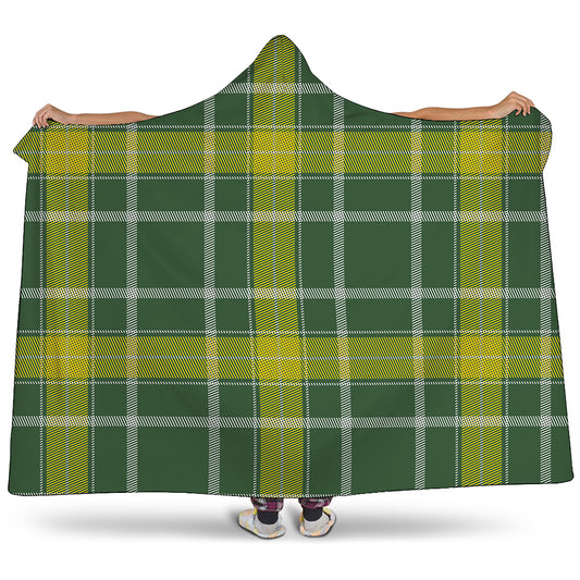 Green And Yellow Stewart Tartan Print Hooded Blanket