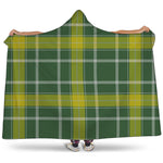 Green And Yellow Stewart Tartan Print Hooded Blanket