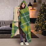 Green And Yellow Stewart Tartan Print Hooded Blanket