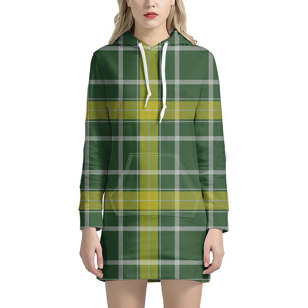 Green And Yellow Stewart Tartan Print Hoodie Dress