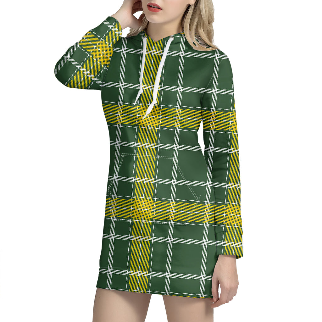 Green And Yellow Stewart Tartan Print Hoodie Dress