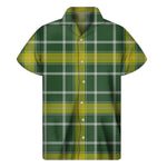 Green And Yellow Stewart Tartan Print Men's Short Sleeve Shirt