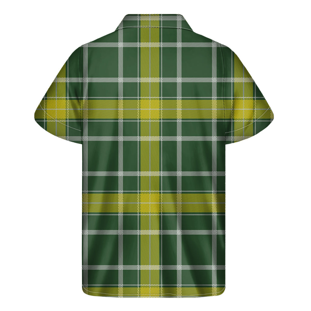 Green And Yellow Stewart Tartan Print Men's Short Sleeve Shirt