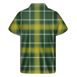 Green And Yellow Stewart Tartan Print Men's Short Sleeve Shirt