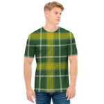 Green And Yellow Stewart Tartan Print Men's T-Shirt