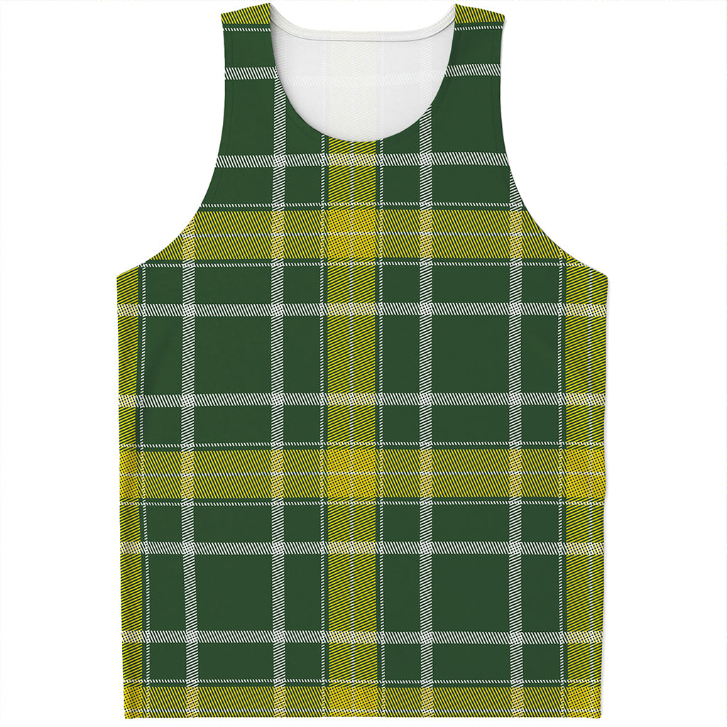 Green And Yellow Stewart Tartan Print Men's Tank Top