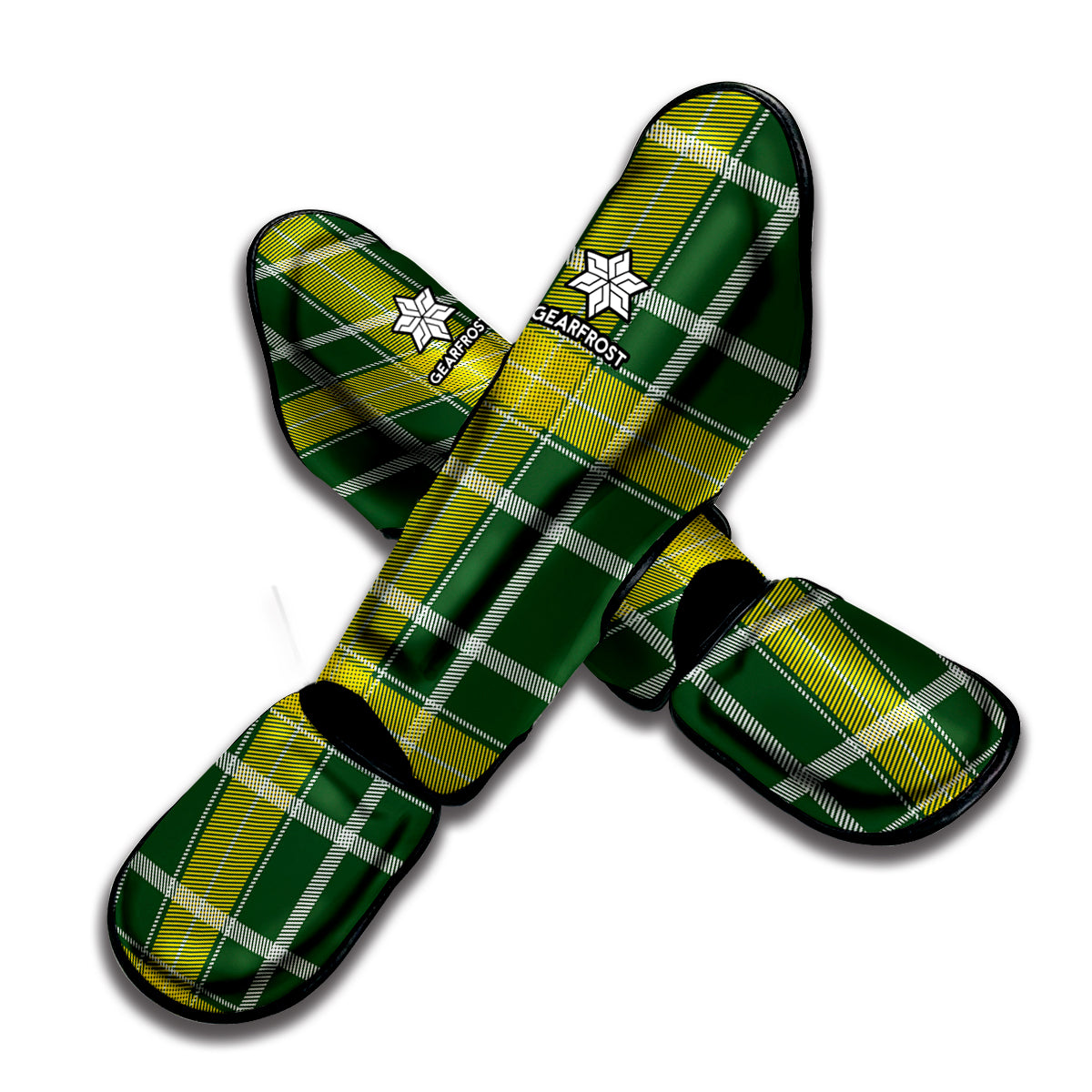 Green And Yellow Stewart Tartan Print Muay Thai Shin Guard