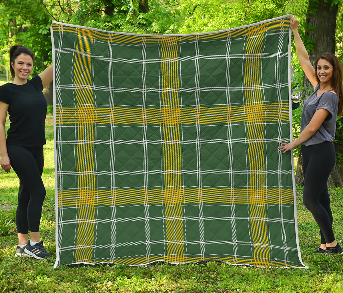 Green And Yellow Stewart Tartan Print Quilt