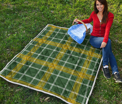 Green And Yellow Stewart Tartan Print Quilt