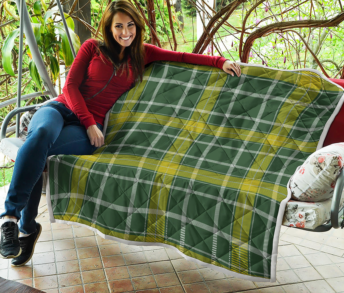 Green And Yellow Stewart Tartan Print Quilt