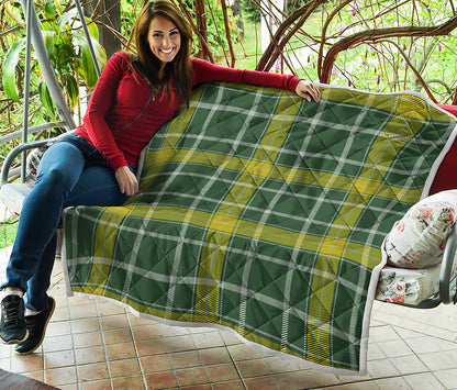 Green And Yellow Stewart Tartan Print Quilt