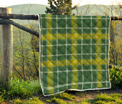 Green And Yellow Stewart Tartan Print Quilt
