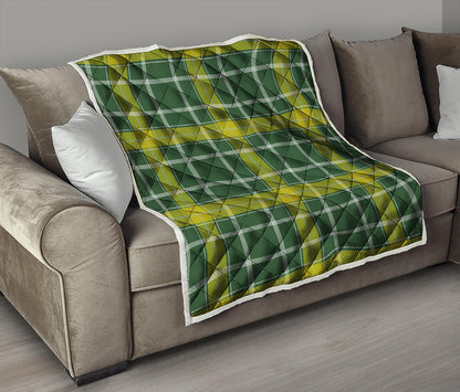 Green And Yellow Stewart Tartan Print Quilt