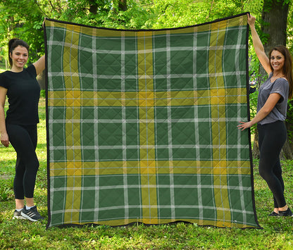 Green And Yellow Stewart Tartan Print Quilt