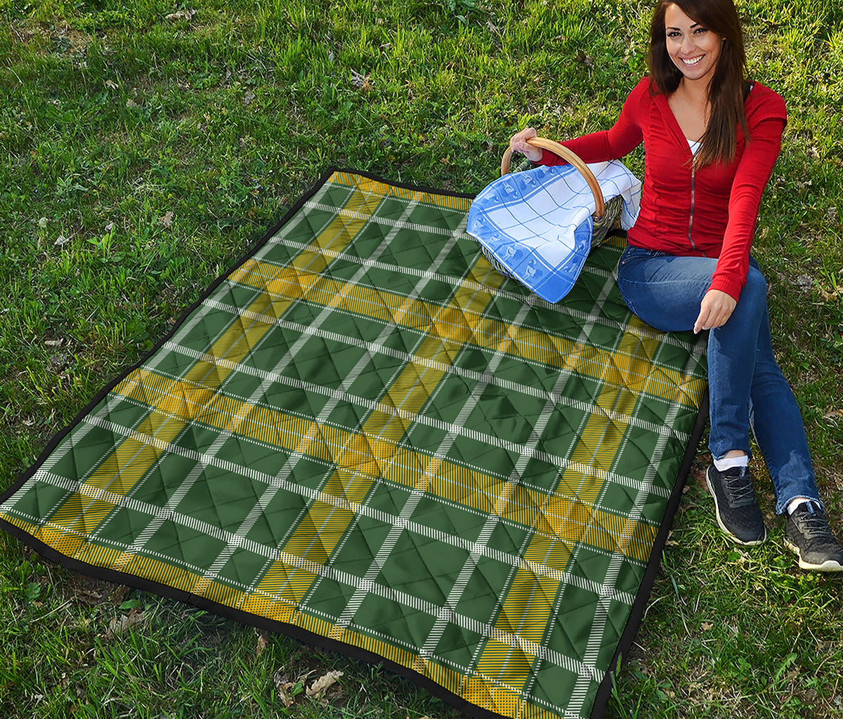 Green And Yellow Stewart Tartan Print Quilt