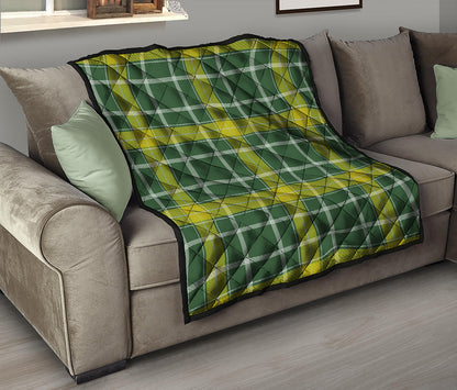 Green And Yellow Stewart Tartan Print Quilt