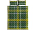 Green And Yellow Stewart Tartan Print Quilt Bed Set