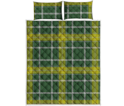 Green And Yellow Stewart Tartan Print Quilt Bed Set