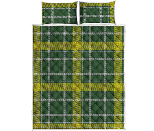 Green And Yellow Stewart Tartan Print Quilt Bed Set