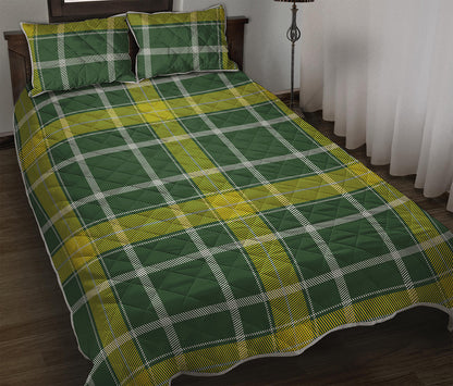 Green And Yellow Stewart Tartan Print Quilt Bed Set
