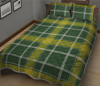 Green And Yellow Stewart Tartan Print Quilt Bed Set