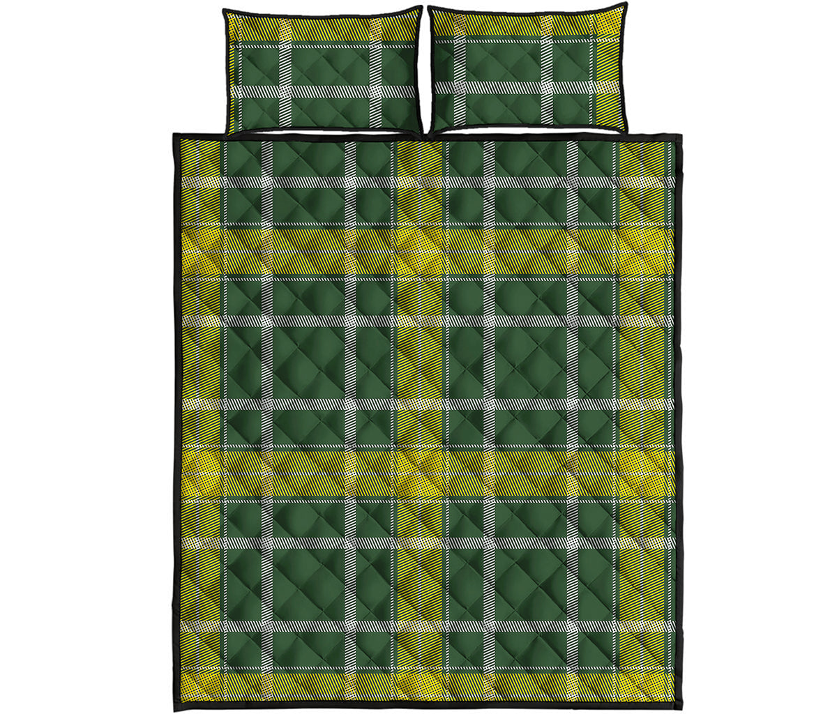 Green And Yellow Stewart Tartan Print Quilt Bed Set