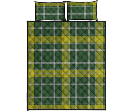 Green And Yellow Stewart Tartan Print Quilt Bed Set