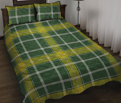 Green And Yellow Stewart Tartan Print Quilt Bed Set