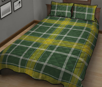 Green And Yellow Stewart Tartan Print Quilt Bed Set