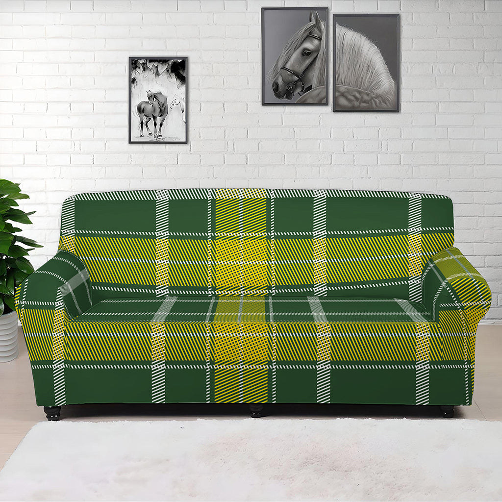 Green And Yellow Stewart Tartan Print Sofa Cover