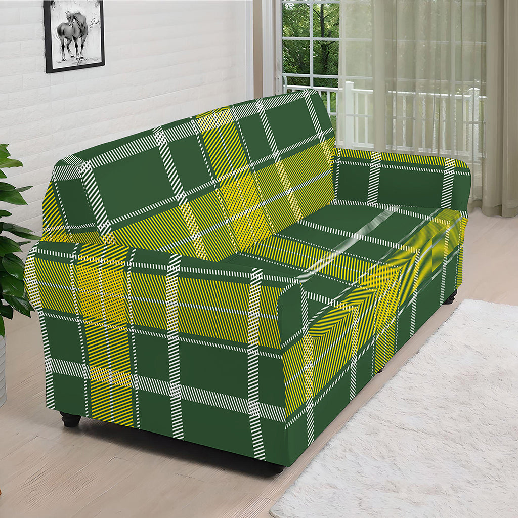 Green And Yellow Stewart Tartan Print Sofa Cover