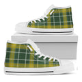 Green And Yellow Stewart Tartan Print White High Top Sneakers