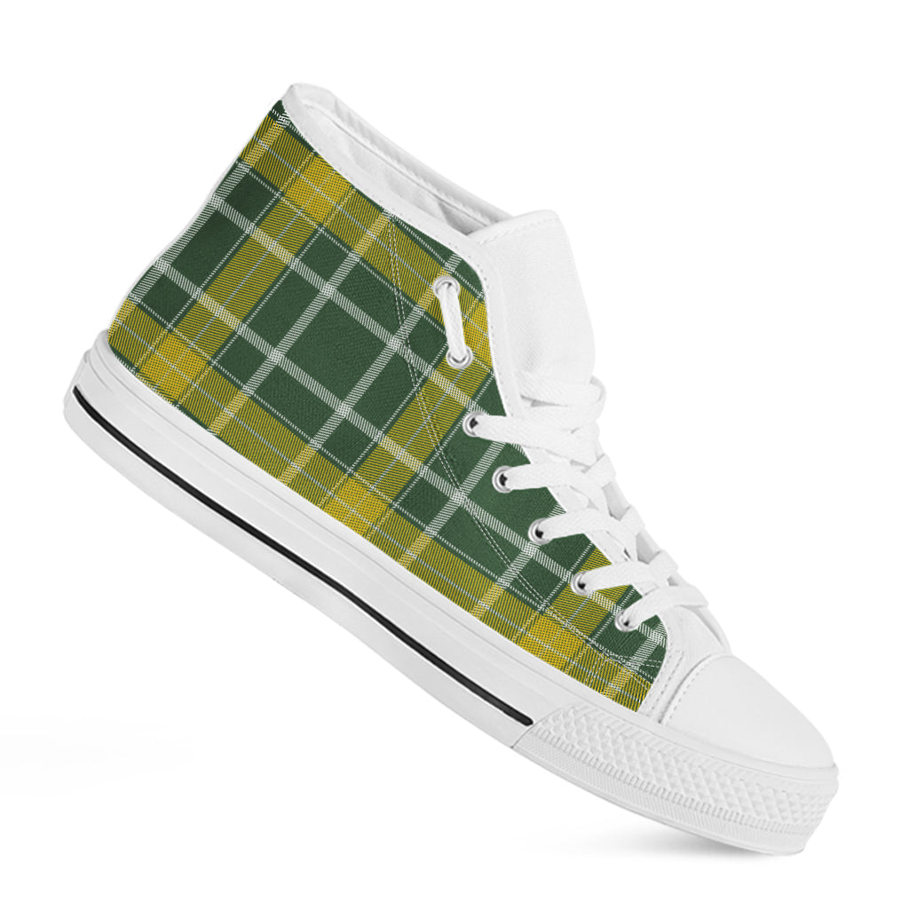 Green And Yellow Stewart Tartan Print White High Top Shoes