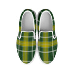 Green And Yellow Stewart Tartan Print White Slip On Shoes