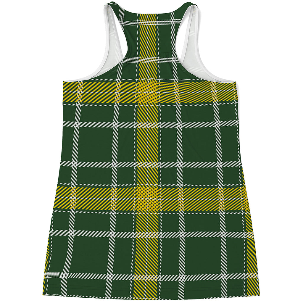 Green And Yellow Stewart Tartan Print Women's Racerback Tank Top