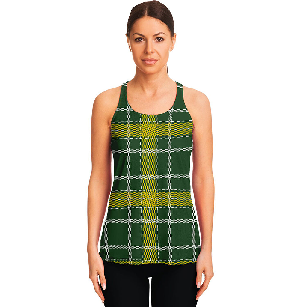 Green And Yellow Stewart Tartan Print Women's Racerback Tank Top