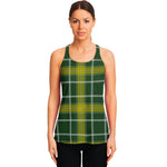 Green And Yellow Stewart Tartan Print Women's Racerback Tank Top