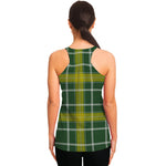 Green And Yellow Stewart Tartan Print Women's Racerback Tank Top