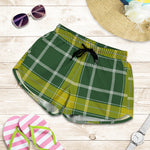 Green And Yellow Stewart Tartan Print Women's Shorts