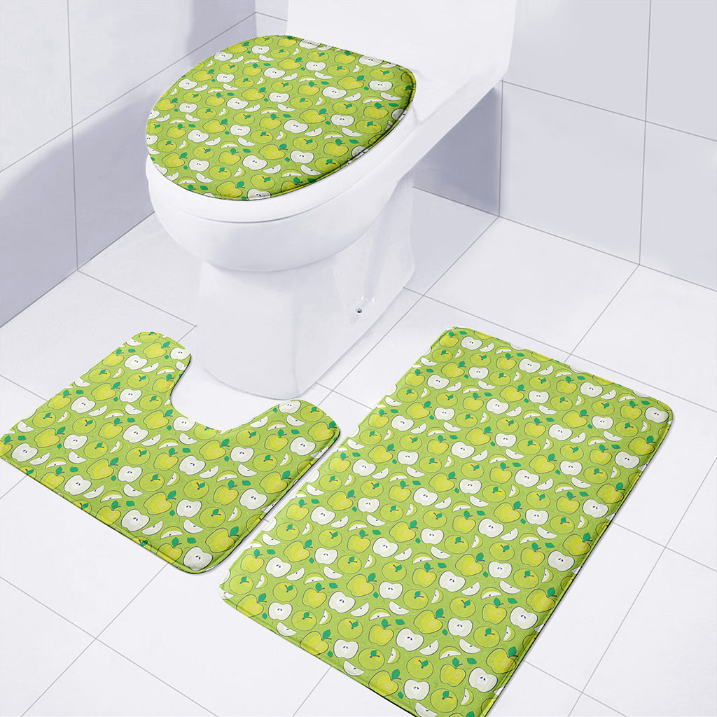 Green Apple Fruit Pattern Print 3 Piece Bath Mat Set