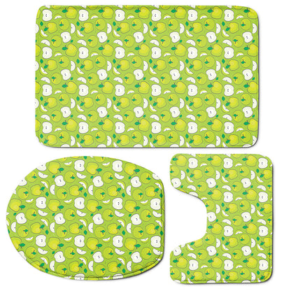 Green Apple Fruit Pattern Print 3 Piece Bath Mat Set