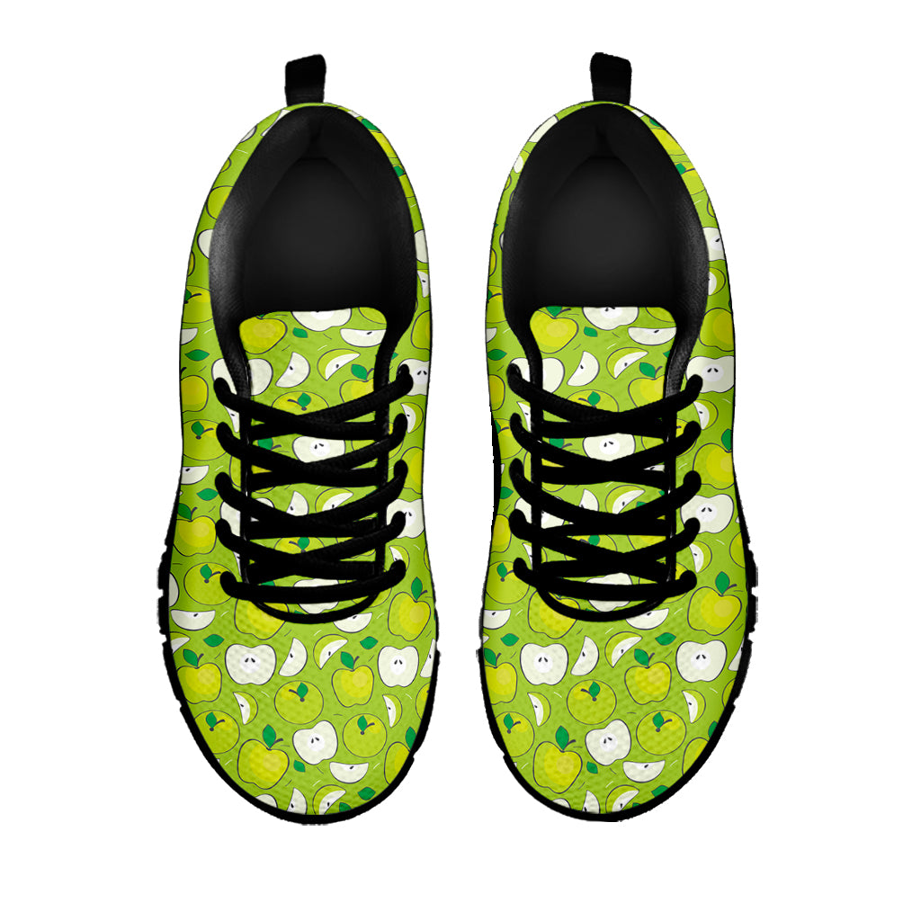 Green Apple Fruit Pattern Print Black Sneakers