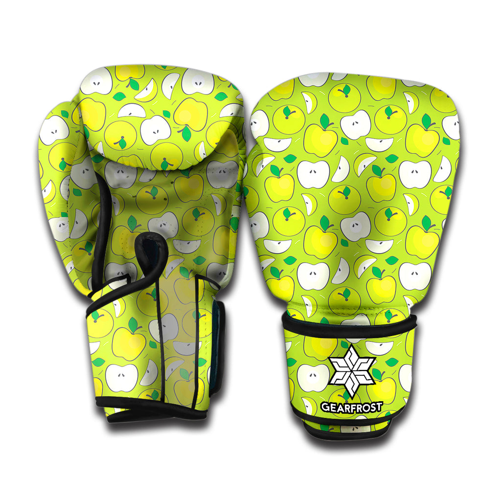 Green Apple Fruit Pattern Print Boxing Gloves