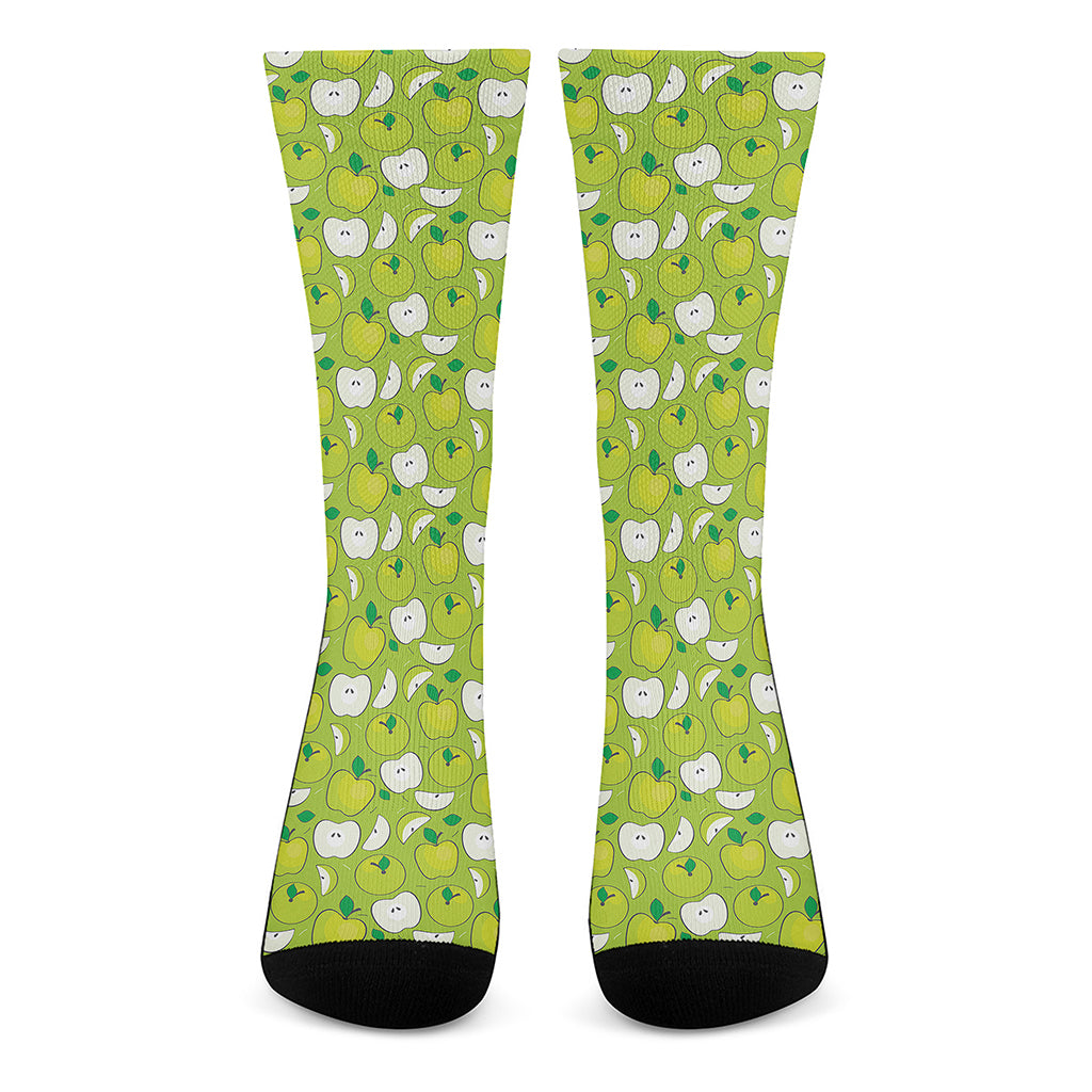 Green Apple Fruit Pattern Print Crew Socks